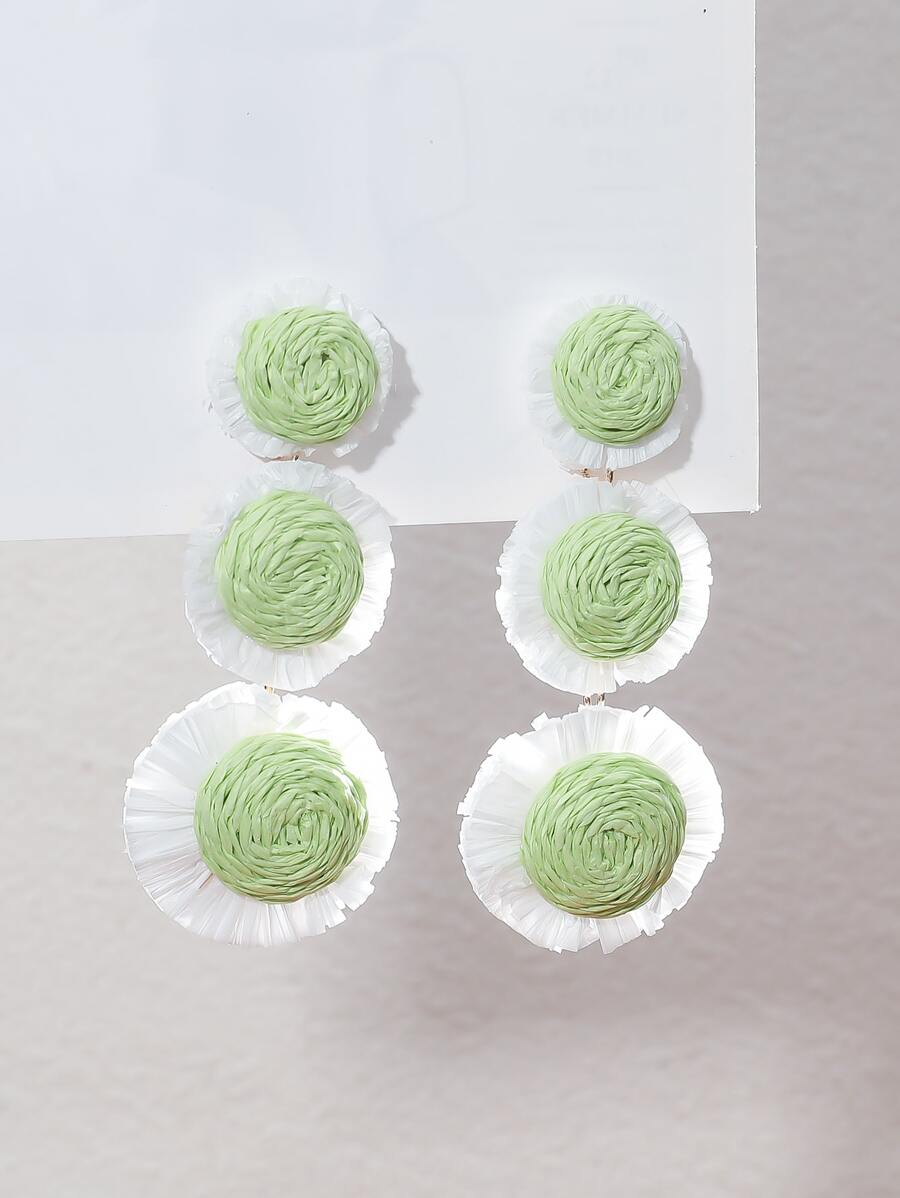 1對的波西m亞拉菲草編織圓形誇張花耳環女性耳環首飾類每天配件 - 彩色 - 查看 1