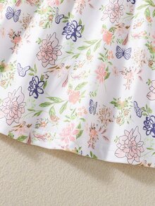 Baby Girl Floral Print Ruffle Trim Tee & Bow Front Pants - Dusty Pink - View 4