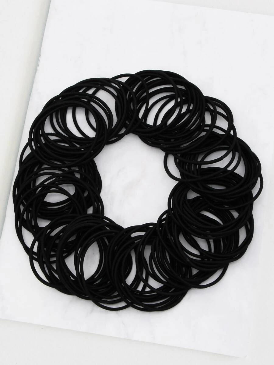 100入組/包4CM直徑薄彈性頭繩套裝在混合顏色合適適合女士 - 黑色 - 查看 1