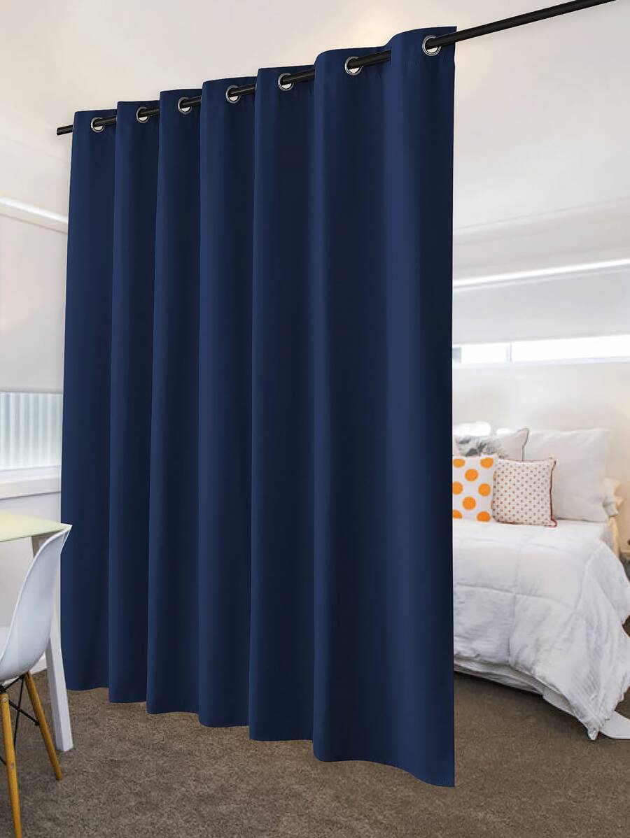 1pc Blue Simple Style Black Silk Curtains, Light Absorbing, Sunproof, Ant-uv, Suitable For Living Room And Balcony, Easy To Install - Navy Blue - View 1