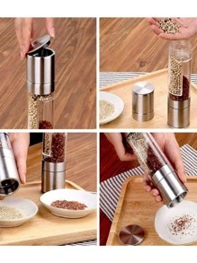 1 pieza Molinillo de pimienta de  clásico para cocina，Molinillo para Sal y Pimienta, de Acero Inoxidable, con Cuchillas de Cerámica - Plateado - Ver 2