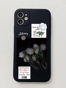 Ốp điện thoại Apple họa tiết hoa và chữ cổ điển - màu đen - Xem 2