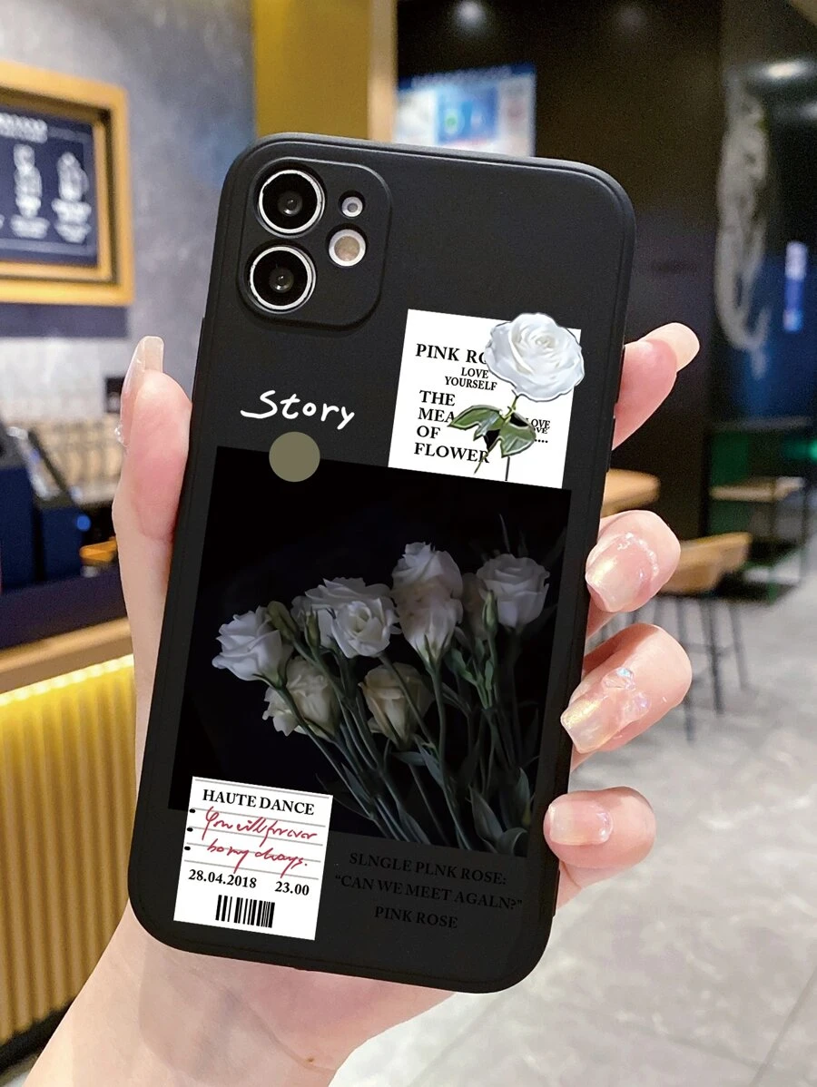 Ốp điện thoại Apple họa tiết hoa và chữ cổ điển - màu đen - Xem 1