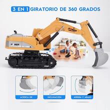 Excavador,Juguete de Excavadora RC,Excavadora de Juguete RC a Escala 1/24, Vehículo de Construcción para niños y niñas,Tractor RC con BateríaRecargable - Amarillo - Ver 7