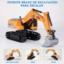 Excavador,Juguete de Excavadora RC,Excavadora de Juguete RC a Escala 1/24, Vehículo de Construcción para niños y niñas,Tractor RC con BateríaRecargable - Amarillo - Ver 2