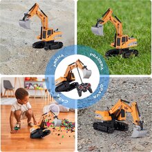 Excavador,Juguete de Excavadora RC,Excavadora de Juguete RC a Escala 1/24, Vehículo de Construcción para niños y niñas,Tractor RC con BateríaRecargable - Amarillo - Ver 6