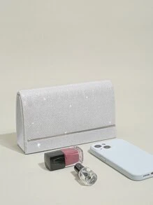 Elegant Evening Clutch Bag.Women's Chain Shoulder Bag.Glamorous Light. Small Clutch Bag.Glitter Square Bag - White - View 3