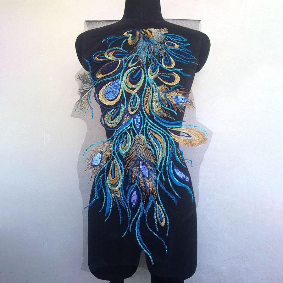 1pc Glitter Embroidery Peacock Feather Patch Without Glue