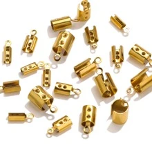 50入組防鏽結尾珠帽皮革燈芯絨夾折疊釘珠手環DIY首飾配件連接器 - 金黃色 - 查看 2