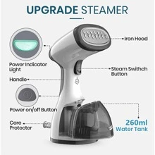 Steamer for Clothes, 1500W Fast Heat Up Handheld Garment Steamer, Portable Travel Clothing Fabric Steamer with Upgraded Nozzle and 260ml Water Tank - Bianco - Visualizzare 4