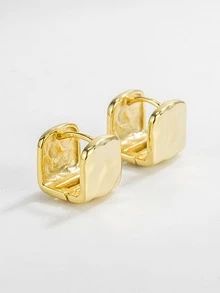 时尚 S925 纯银不对称锤纹饰面耳环，法式金属耳环，独特设计 - 金黃色 - 查看 2