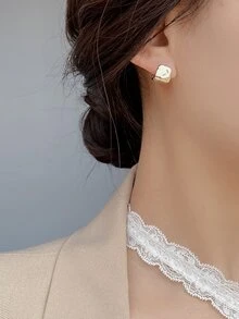 时尚 S925 纯银不对称锤纹饰面耳环，法式金属耳环，独特设计 - 金黃色 - 查看 4