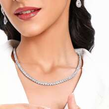 MDFUN 18K White Gold Plated Tennis Necklace | 4.0mm Round Cut Cubic Zirconia Simulated Diamond Tennis Chain, Unisex - White - View 4