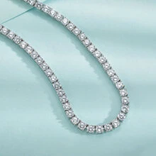 MDFUN 18K White Gold Plated Tennis Necklace | 4.0mm Round Cut Cubic Zirconia Simulated Diamond Tennis Chain, Unisex - White - View 6
