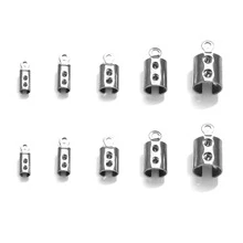 50入組不銹鋼結尾釘珠帽子皮革燈芯絨夾折疊釘珠手環DIY首飾配件連接器 - 銀色 - 查看 3