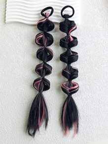 2根女士泡泡辮子，15.35 英寸，帶式扭辮子，燈籠辮子假髮，可愛平角辮子，平角辮子，自然日常