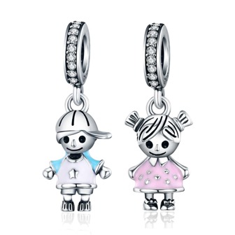 WOSTU 1入組新款100%925純銀情侶小的女孩&男生吊墜吊墜適合女孩吊墜手環DIY首飾類