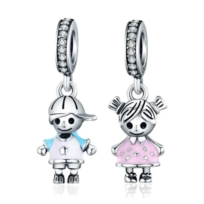 WOSTU 1入組新款100%925純銀情侶小的女孩&男生吊墜吊墜適合女孩吊墜手環DIY首飾類