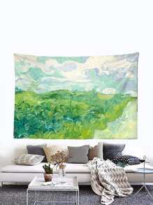 1pc Scenery Patterned Decorative Throw Blanket - Green - View 1