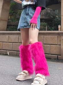 Long Rose Red Plush Leg Warmers, Suitable For Stage Parties