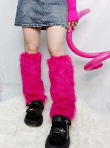 Long Rose Red Plush Leg Warmers, Suitable For Stage Parties