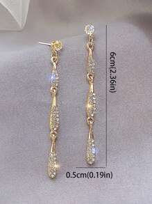 1對豪華高端風格長流蘇耳環帶美麗鑽石適合女士 - 金色 - 查看 3