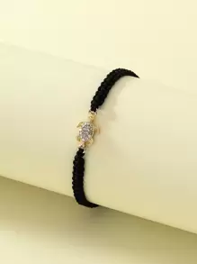 1入組情侶金屬質感極簡海龜形狀手環帶寶石裝飾編織手鏈 - 金黃色 - 查看 3