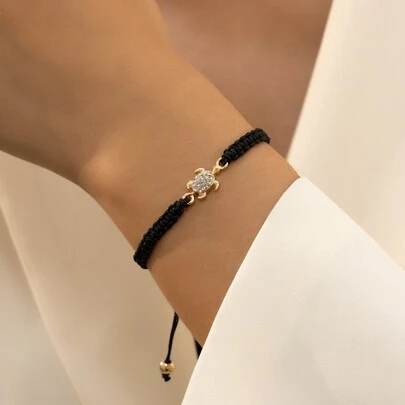 1 Miếng Vợ chồng Kim loại Tối giản Con rùa biển Hình dạng Vòng tay Với Trang trí bằng đá quý Vòng tay bện
