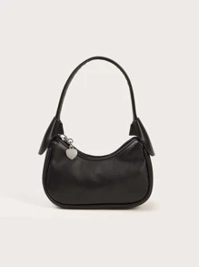 Mini Solid Colour Simple Zipper Closure Handbag - Black - View 1