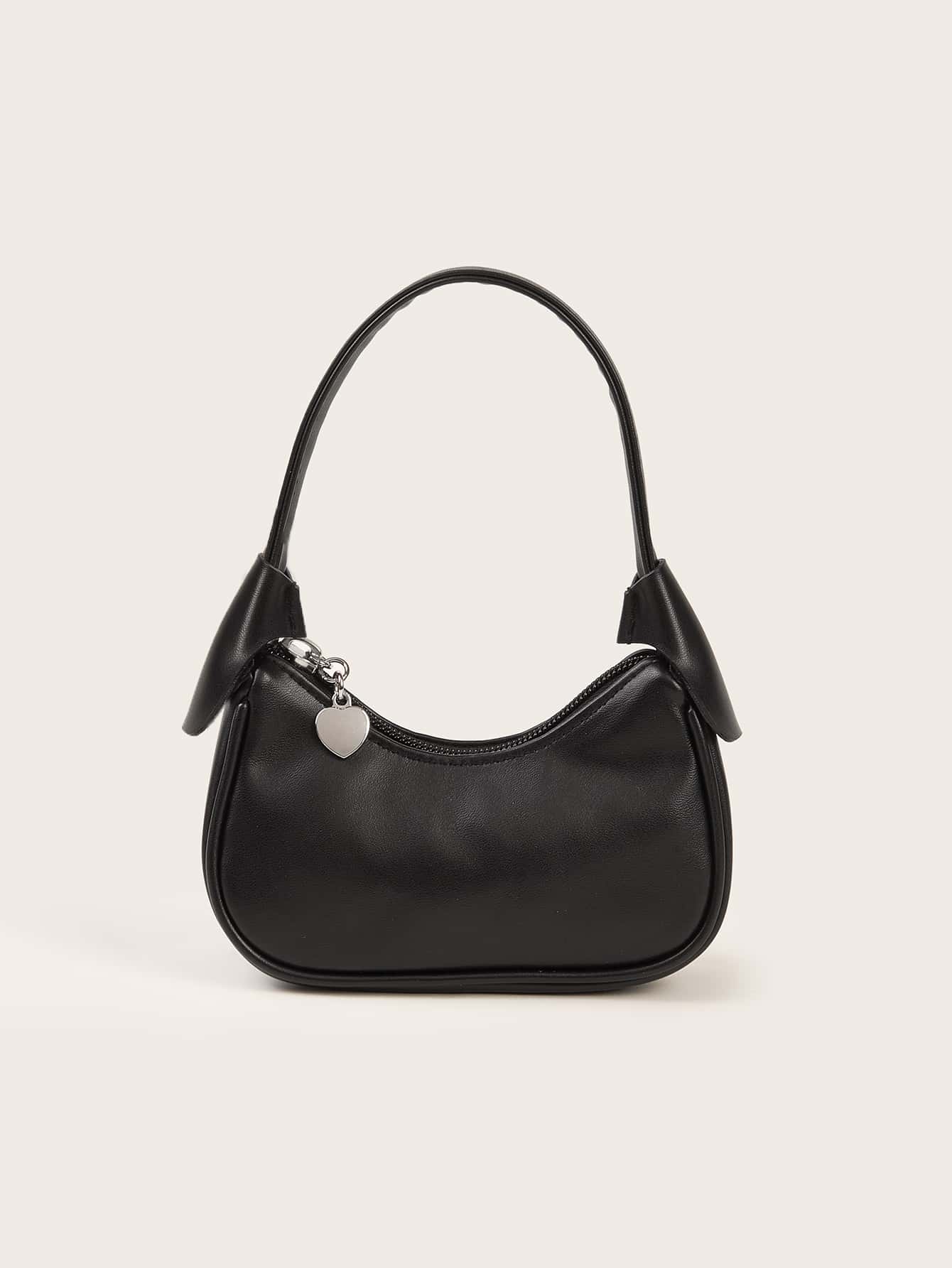 Mini Solid Colour Simple Zipper Closure Handbag - Black - View 1
