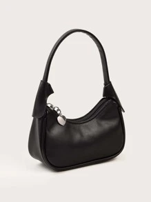 Mini Solid Colour Simple Zipper Closure Handbag - Black - View 3