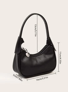 Mini Solid Colour Simple Zipper Closure Handbag - Black - View 7