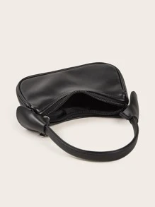 Mini Solid Colour Simple Zipper Closure Handbag - Black - View 6