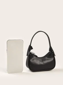 Mini Solid Colour Simple Zipper Closure Handbag - Black - View 2