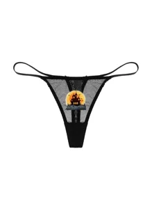 萬聖印花網紗內褲 - 黑色 - 查看 6