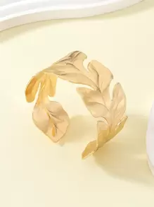 1 Pieza Pulsera Rígida Bohemia Metálica Con Diseño De Hojas De Árbol - Amarillo Oro - Ver 3