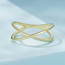 1入組925純銀十字交叉內襯圓環女性優質首飾類 - 金色 - 查看 6