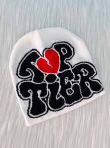 1 件男女通用时尚字母提花 Y2K 无檐针织帽无边便帽适合街头嘻哈户外活动保暖，圆顶无框，均码 - 白色 - 查看 6