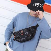 新品到貨男士單肩包胸包腰包適用於手機,時尚和多用途 - 黑色 - 查看 6