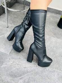 Botas largas de plataforma de moda - Negro - Ver 5