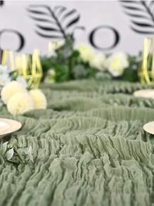 1pc Bohemian Style Long Gauze Tablecloth, Suitable For Wedding, Party, Bridal Makeup Table Decoration, Mother's Day Decoration, Party Background Decoration Prop,Christmas - Green - View 6