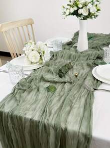 1pc Bohemian Style Long Gauze Tablecloth, Suitable For Wedding, Party, Bridal Makeup Table Decoration, Mother's Day Decoration, Party Background Decoration Prop,Christmas - Green - View 1