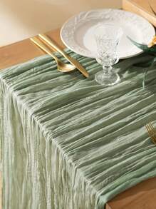 1pc Bohemian Style Long Gauze Tablecloth, Suitable For Wedding, Party, Bridal Makeup Table Decoration, Mother's Day Decoration, Party Background Decoration Prop,Christmas - Green - View 3