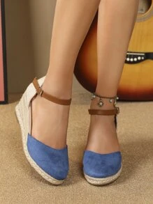 NỮ Espadrille Dây đeo mắt cá chân Giày Wedge Court , Kỳ nghỉ Ngoài trời Faux Suede Giày dép - Màu xanh lam - Xem 1
