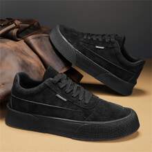 男士休閒運動鞋帶厚鞋底,透氣,圓頭,耐用,,工作鞋,合適的適用於滑板 - 黑色 - 查看 2