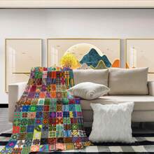 1入組珊瑚絨毯子帶棋盤格網格圖案,創意和有趣多用途毯子在歐美風格 - 彩色 - 查看 2