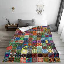 1入組珊瑚絨毯子帶棋盤格網格圖案,創意和有趣多用途毯子在歐美風格 - 彩色 - 查看 4