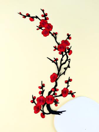 紅色李子圖案DIY繡花布貼布1