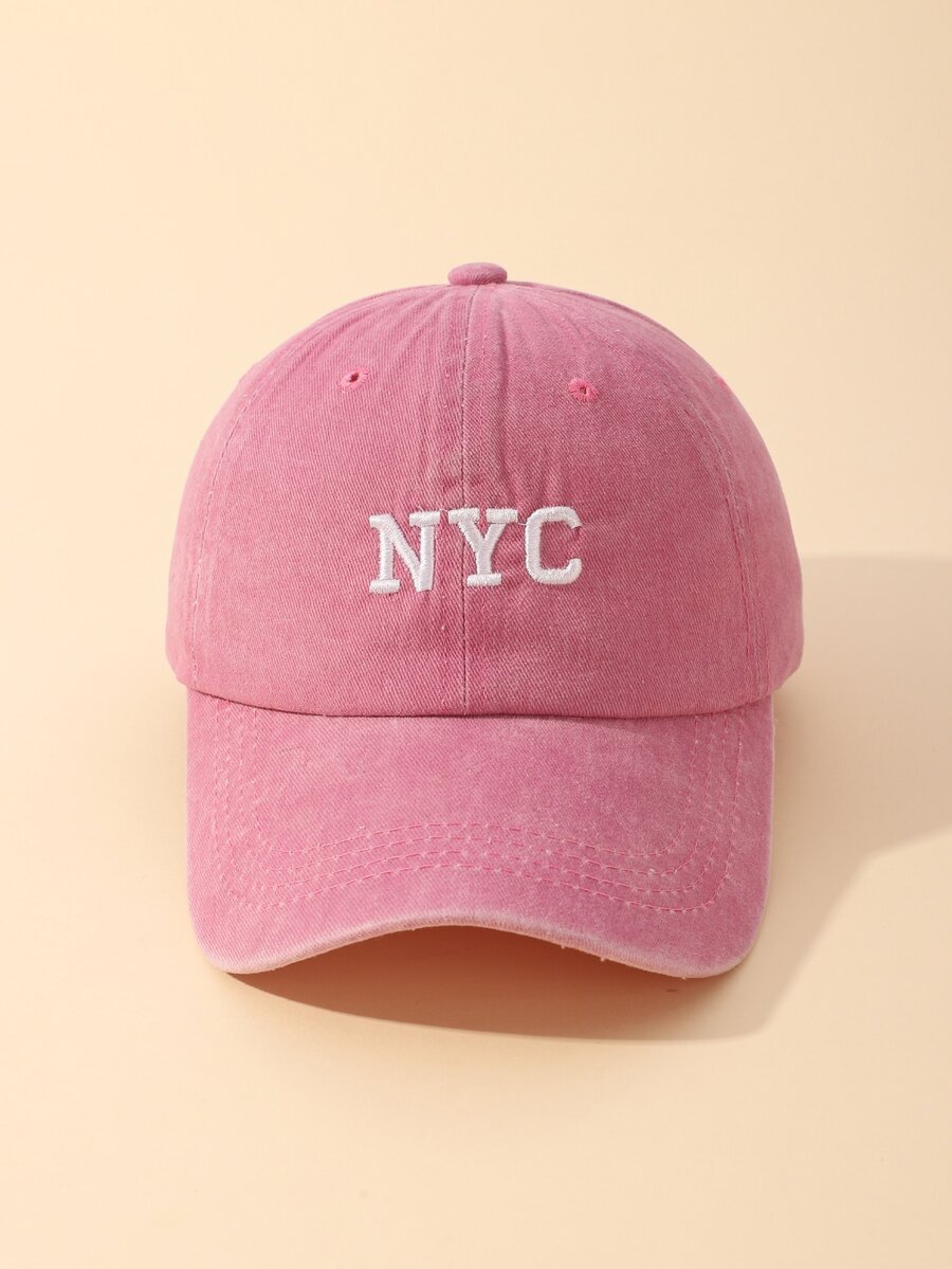Women's Letter Nyc Distressed Baseball Cap - Pink - View 1