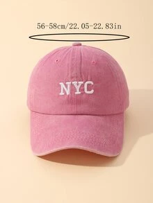 Women's Letter Nyc Distressed Baseball Cap - Pink - View 5